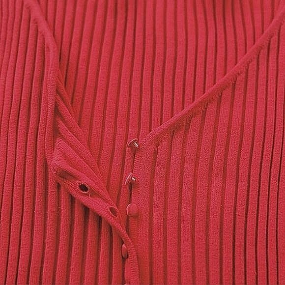 Vtg 90s Planet red rib knit fitted V-neck short sleeve cardigan - Picture 13 of 13